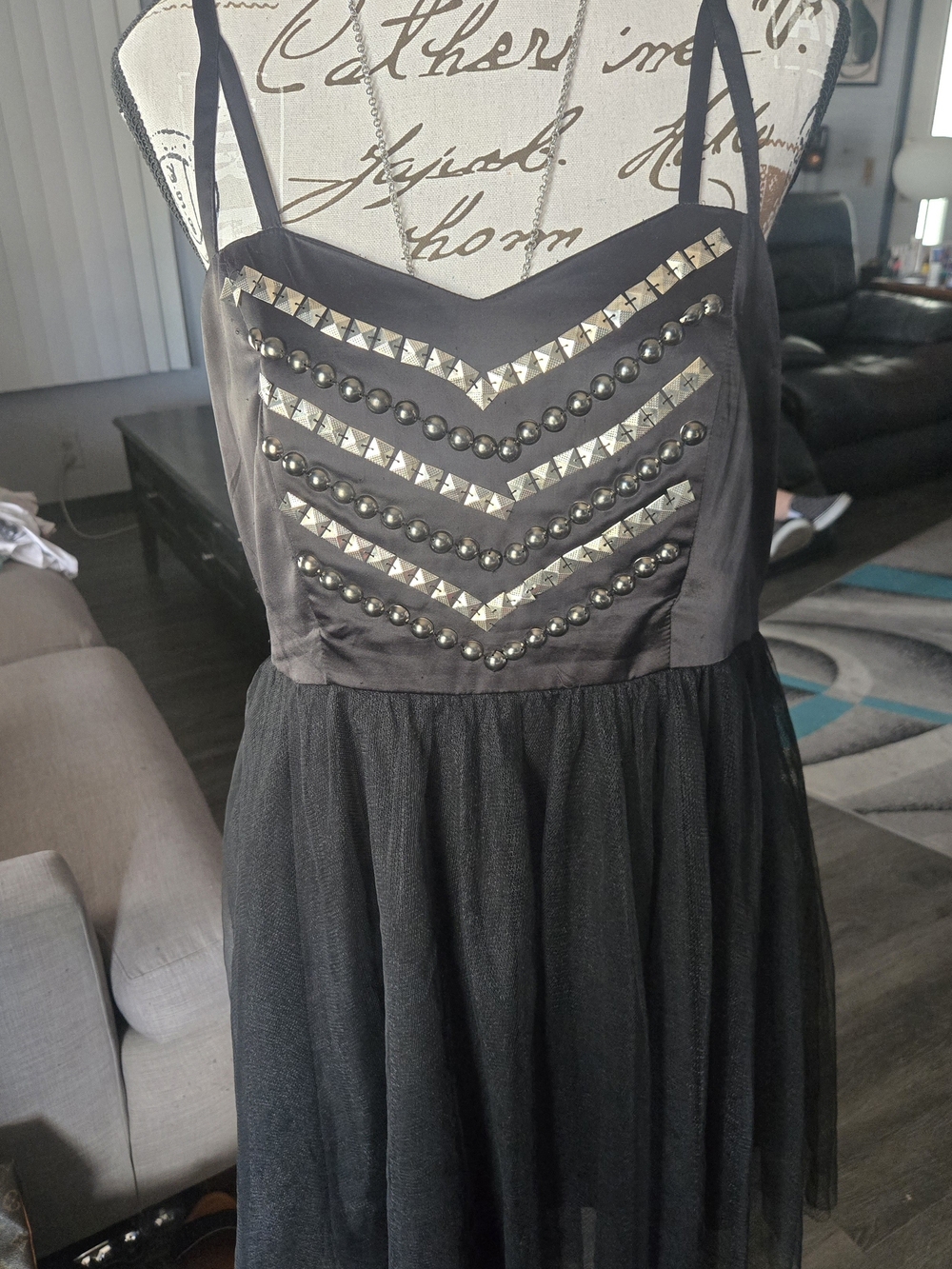 Hot Topic Studded Black Tulle Party Dress - Women's